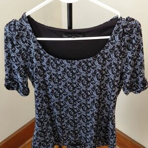 White House Black Market Blue and Black Floral Blouse